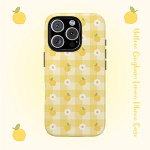 Lemon & Daisy Gingham Phone Case – Yellow Cottagecore Floral Aesthetic, Tough Case for iPhone, Samsung and Pixel