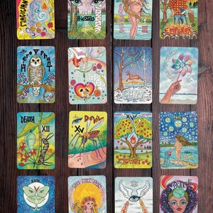 Groovy Hand Illustrated Watercolor Painted Tarot Cards