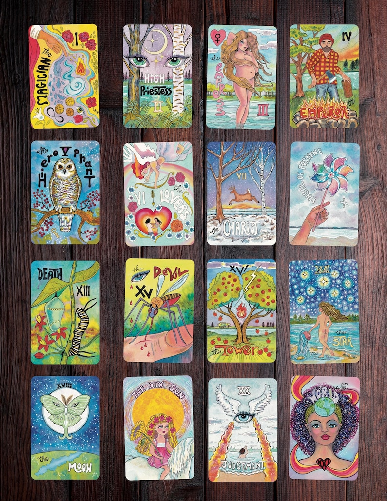 Groovy Hand Illustrated Watercolor Painted Tarot Cards