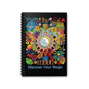 ¡PERSONALIZADO! Cuaderno espiral para amantes de las cartas del tarot Groovy Moon / Diario de lectura de tarot / Papelería de brujería / Regalo bohemio mágico / Arte pop retro Y2K