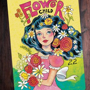 Groovy 70s Flower Child Flower Power watercolor oracle card