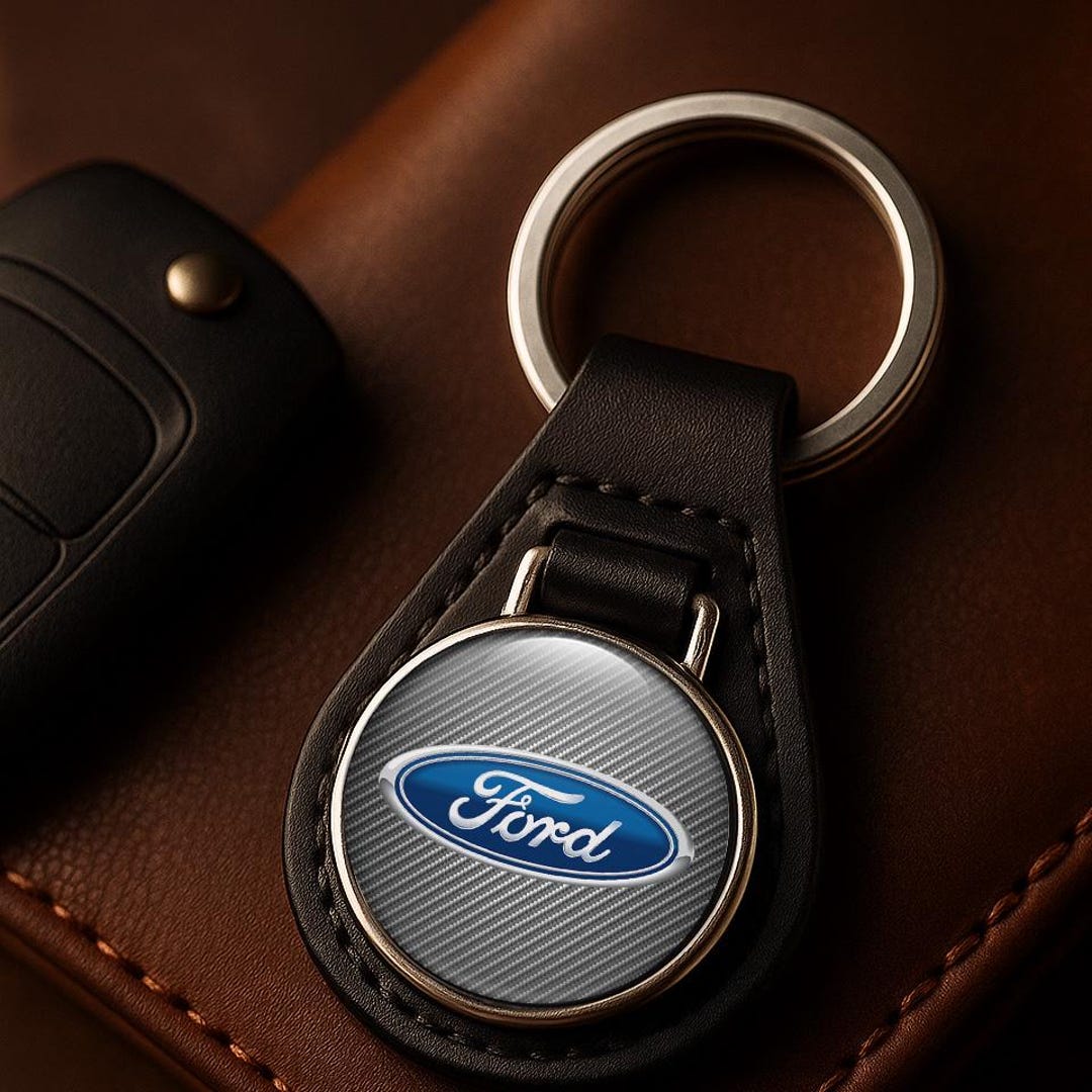Ford Keychain Script Ford Logo Leather Keychain With Metal Ring Key Fob for Drivers & Car ...
