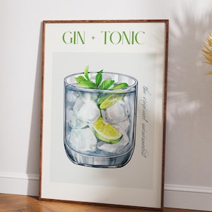 Gin and Tonic Cocktail Aesthetic Wall Art | Digital Download