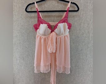 Victoria's Secret Vintage Peach Chiffon Lace Babydoll Lingerie 36C