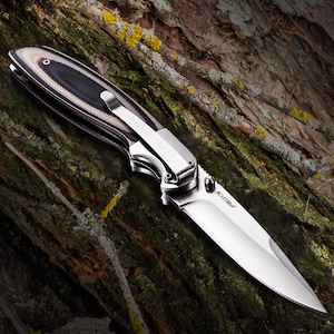 Pocket Knife with 8Cr13MoV Blade - Unique Folding Knife G10 Handle - Camping Knives - Gift for Father, Husband, Boyfriend - Mens Gift Idea