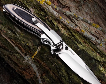Pocket Knife with 8Cr13MoV Blade - Unique Folding Knife G10 Handle - Camping Knives - Gift for Father, Husband, Boyfriend - Mens Gift Idea