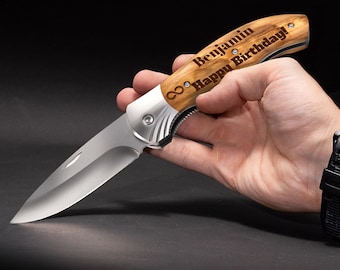 Personalized Pocket Knife - Wood Handle Engraved - Custom Folding Knives for EDC - Camping Knife  - Gift for Dad Husband Wife Girl