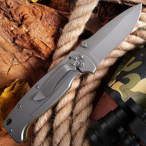 Camp Folding Knife - Pocket Knife Hunting - Outdoor, Survival Gear, Unique Knives, Gift for Father, Husband, Boyfriend - Collectible Knife