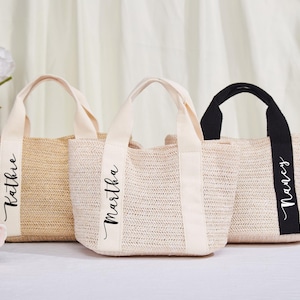 Custom Straw Bags for Wedding,Bridal Shower Bags,Bridesmaid Proposal,Bachelorette Parties & Bridesmaid Gift,Burlap Tote,Bridesmaid Beach Bag