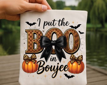 I Put the BOO in Boujee PNG: Halloween Fashion Pumpkin Leopard Bow Design (digitale download)
