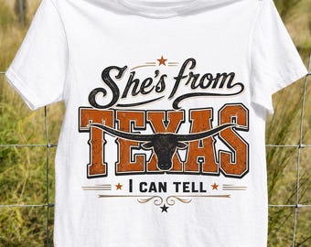 Football Png, She's From Texas Png, Longhorn Bull Graphic, Texas Football Shirt, Game Day Longhorn Png, Trending Png, Dtf Digital Files