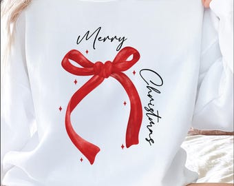 Feliz Navidad Lazo Rojo PNG SVG PDF / Diseño minimalista de escritura navideña / Clip art de lazo de cinta