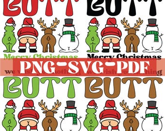 Paquete de archivos SVG navideños divertidos / Papá Noel, renos, muñeco de nieve (PNG, PDF)