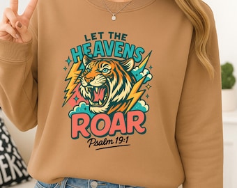 Que los cielos rujan PNG, Tigre rugiente PNG para sublimación cristiana / Diseño del Salmo 19:1
