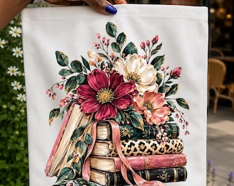 Floral Books PNG, Pink Leopard Book Stack, Book Lover Shirt, Sublimation Download Design