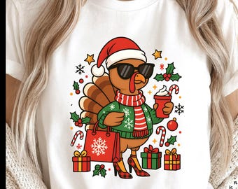 Divertido pavo navideño PNG / Ilustración para sublimación navideña (Descarga digital)