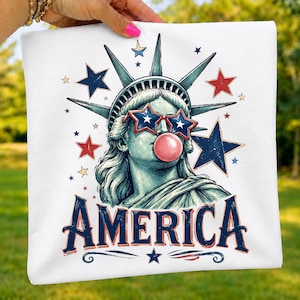 Rolig amerikansk png, Frihetsgudinnans tuggummi, patriotisk skjortdesign för fjärde juli, USA-sublimering, självständighetsdagen