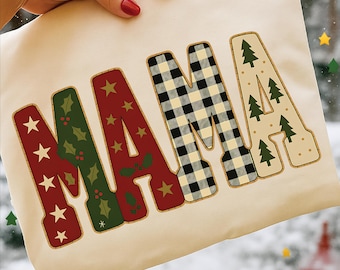 PNG de Mamá Navideña, Letras Navideñas a Cuadros (Descarga Digital)