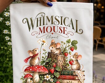 Whimsical Mouse PNG, Strawberry Mouse Clipart, Cottagecore Animal Shirt, Snarky Humor Clipart,Woodland Sublimation Digital Download