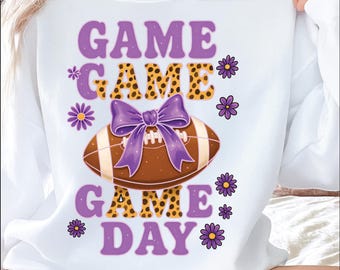 Game Day PNG: Purple Bow Leopard Football Design for Sublimation (Digital Download)