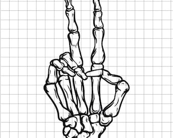 Mano de la Paz Esqueleto SVG: Diseño de camiseta de calavera gótica de Halloween (Descarga digital)