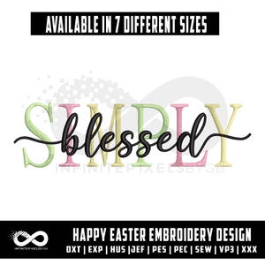 Simply Blessed Embroidery Design | Machine Embroidery Design | XOXO Embroidery Design |  7 Sizes, Instant Download