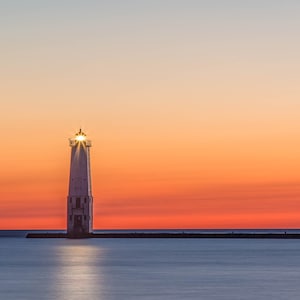 Frankfort Michigan Lighthouse At Sunset 2, Michigan Art, Michigan Photography, Great Lakes, Lake Michigan, Fine Art Color Photograph