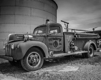 Fire Truck Black and White Fine Art Print, Junkyard Truck, Old Truck, Vintage Truck, Fine Art Photograph, Rusty Truck