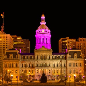 Baltimore Art, Baltimore Celebrates Ravens Post Season,  Fine Art Color Photograph, Baltimore Skyline, Maryland Art