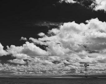 New Mexico Windmill Photograph: Black and White Farm Ranch Decor