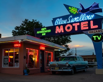 Blue Swallow Motel, Route 66, Travel Art, New Mexico