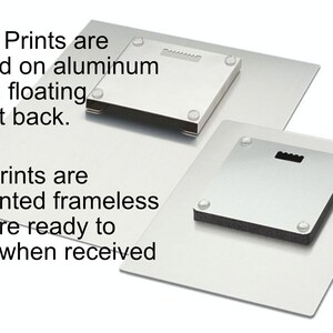 May include: Two metal prints with a floating mount back. The prints are frameless and ready to hang when received. Metal Prints are printed on aluminum.