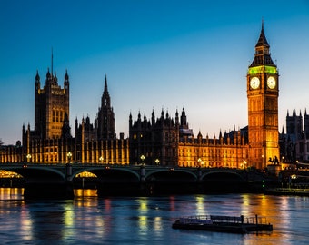 London Photography -- Big Ben and Wesminster at Twilight London Art, London Print, London Skyline, Sunset Photography