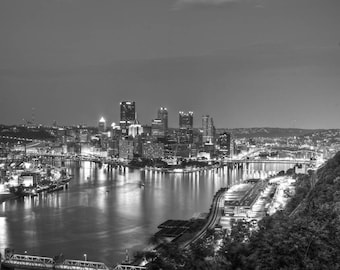 Arte del horizonte de Pittsburgh: impresión fotográfica en blanco y negro