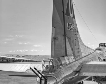 B17 Flying Fortress Tail View,  Fine Art Black and White Photograph