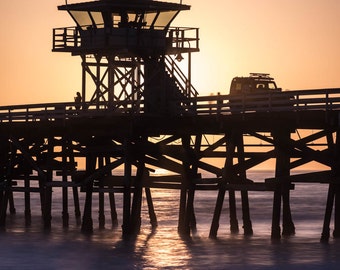 San Clemente Beach Sunset Photography: Lifeguard Tower Art Print