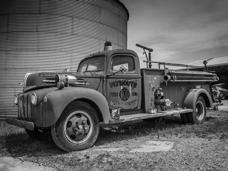 Fire Truck Black and White Fine Art Print Junkyard Truck Old Etsy