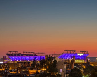 Baltimore Skyline Art: MT Bank Stadium Purple Sunset Photograph