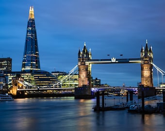 London Photography -- Tower Bridge and Shard,  London Art, London Print, London Skyline