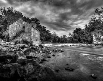Breck's Mill on The Brandywine River, Black and White Fine Art Photography