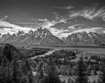 Snake River Overlook, Teton National Park, 8x10 Fine Art Black and White Photograph