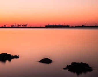 Fotografía del amanecer en Baltimore: Impresión artística del horizonte del puerto exterior