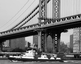 FDNY 343 under Manhattan Bridge, New York Skyline Art , NYC Skyline Art , Fine Art Black and White Photography