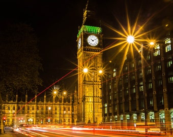 London Photography -- Big Ben and Light Trails 2 London Art, London Print, London Skyline