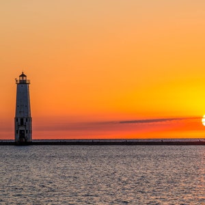 Frankfort Michigan Lighthouse At Sunset, Michigan Art, Michigan Photography, Great Lakes, Lake Michigan, Fine Art Color Photograph