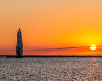 Frankfort Michigan Lighthouse Sunset: Lake Michigan Fine Art Photograph