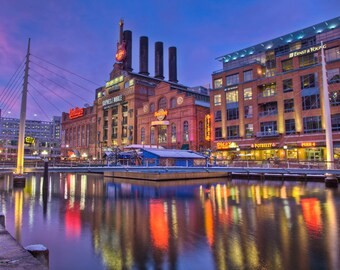 Baltimore Skyline, Power Plant Blue Hour,  Fine Art Color Photograph, Baltimore Art