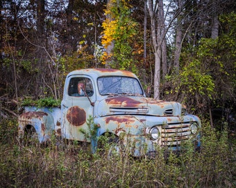 Rusty Blue Ford Truck Photograph: Vintage Junkyard Fine Art Print