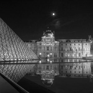 Paris Photography, Louvre Reflections, Black and White Fine Art Photography, Paris Decor