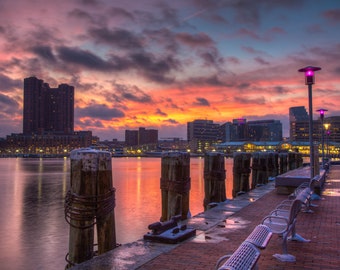 Baltimore Skyline, Inner Harbor Sunset  Fine Art Color Photograph, Baltimore Art